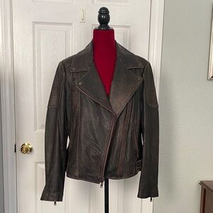 Wilson Women's dark brown Leather moto Jacket sz XL